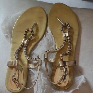 Elegant Gold Sandals with Beaded Straps